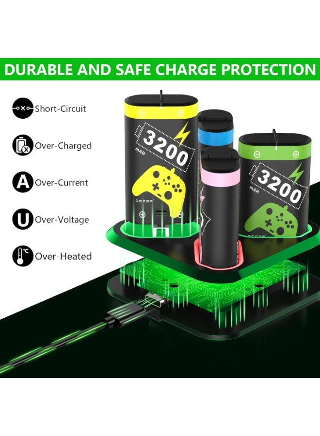 4 Pack 3200mAH (4 X 7680mWh) Rechargeable Battery Packs for Xbox One Controller Xbox Series X|S Battery Packs with Charger Dock USB Charger Station for Xbox Series X|S, Xbox One S/One X/One Elite - Image 5